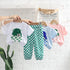 Casual Lattice Round Neck Short Sleeve Suit Baby Mosquito Pants Two-piece Set
