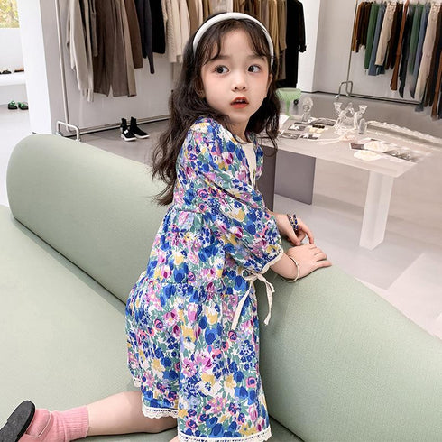 Children's Clothing Spring Floral Baby Korean Children's Foreign Style Girl Princess Dress