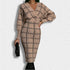 Long sleeve check one-step skirt V-neck hip dress
