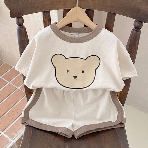 Cartoon Bear Casual Short Sleeve Suit