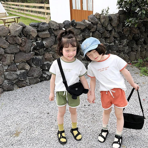 Summer Letter Short Sleeve Shorts Set For Boys And Girls