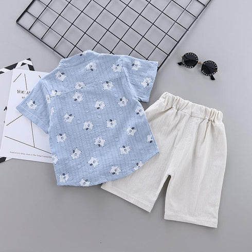 Boys summer suit short sleeve shirt shorts two-piece set