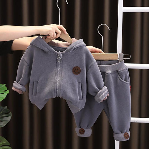 Winter children's hooded long sleeve suit two-piece set