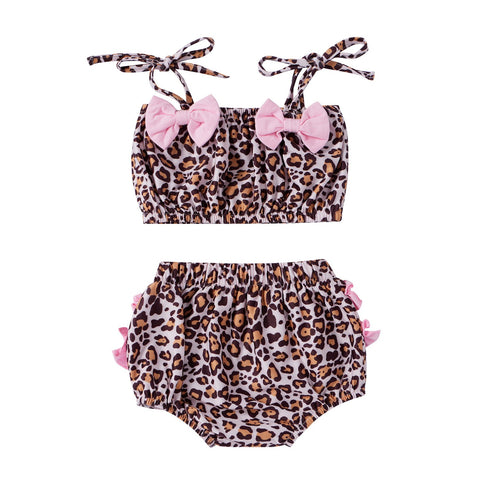 Summer girls leopard-print suspenders swimsuit