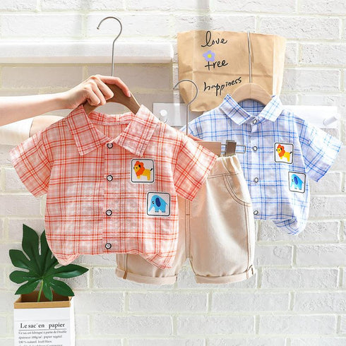 Plaid Shirt Loose Shorts Two-piece Set