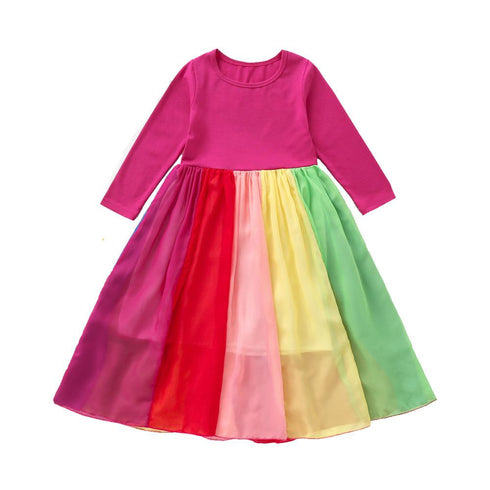 Long Sleeve Rainbow Mesh Dress