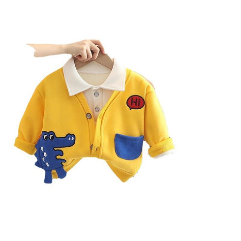 Autumn and winter boys plus velvet long sleeve three-piece suit