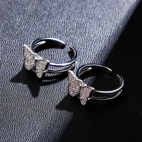Butterfly women's ring full of zircon hip hop ring