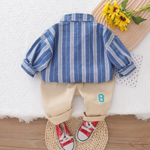 Spring and Autumn Boys Shirt Long Sleeve Three-Piece Set