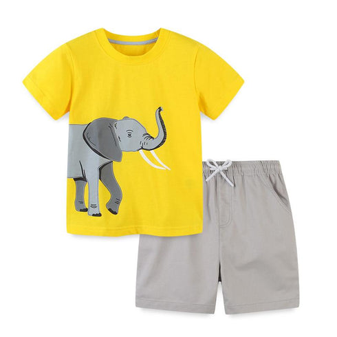 Children's Dinosaur Elephant Short Sleeve Two Piece Set