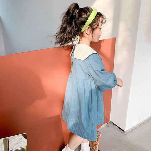 Spring And Autumn Girls Long Sleeve Cotton Dress