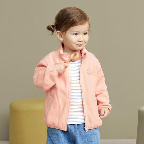 Baby double-sided polar fleece jacket simple embroidered semi-high collar warm jacket
