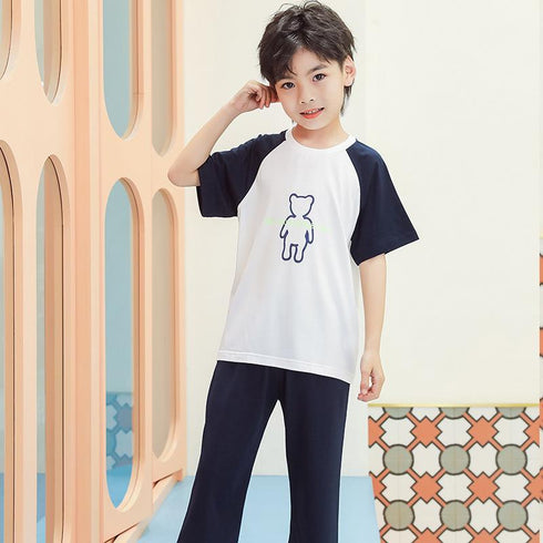 Summer Cotton Short Sleeve Pants Set For Boys And Girls