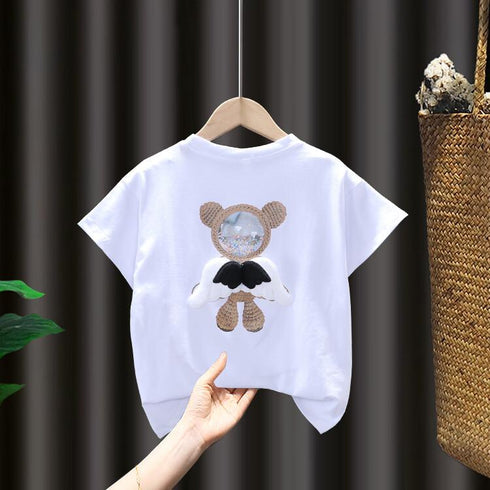 Children Cartoon Wings Short Sleeve T-shirt