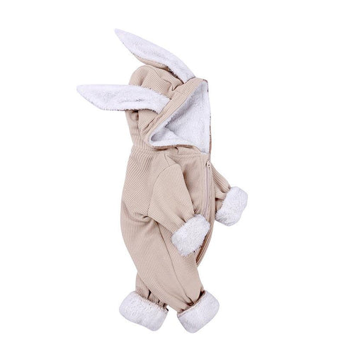 Baby winter jumpsuit super cute big rabbit ears plus velvet padded warm ha clothes