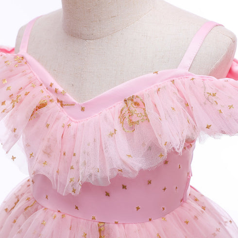 Girls' Dress European And American Children's Wear Crown Sequin Princess Dress Dress Mesh Paggy Dress