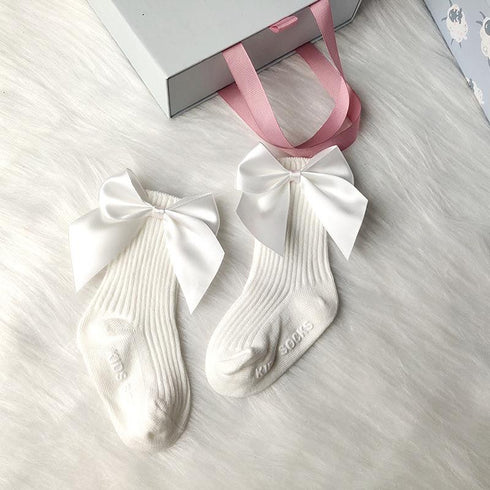Children's Big Bow Medium Socks Fall/Winter Big Bow Baby Socks Solid Color Medium Non-slip Floor Socks