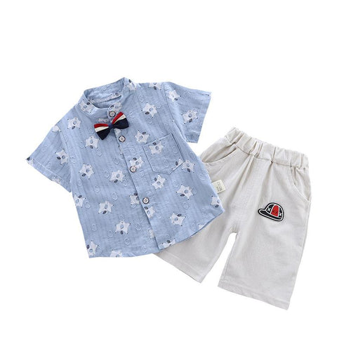 Boys summer suit short sleeve shirt shorts two-piece set
