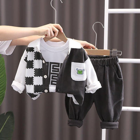 Children's Spring and Autumn Baseball Suit Three-Piece Set