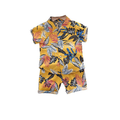 Boys summer suit short sleeve shirt beach pants two-piece set