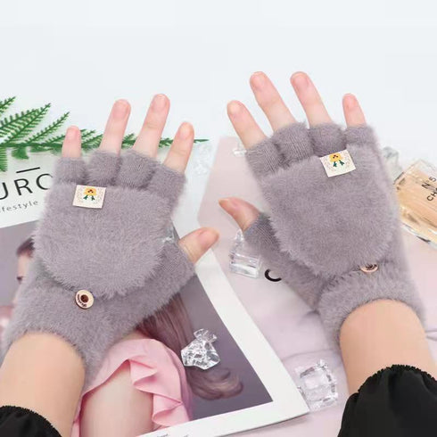 Carrot Half Finger Flip and Cashmere Thickened Warm Gloves