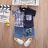 Children's Patchwork Shirt Shorts Two-piece Set