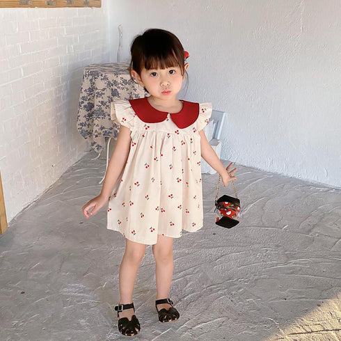 Girl's Dress Summer Girl's Toll-Neck Cotton Dress