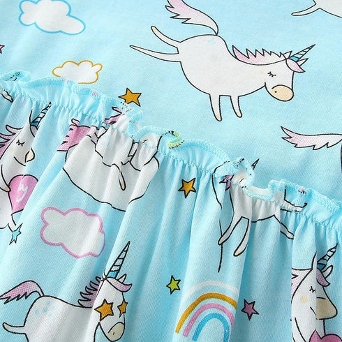 Summer New Girl Dress Knitted Cotton Princess Dress Cartoon Print Cute Short Sleeve Children's Dress