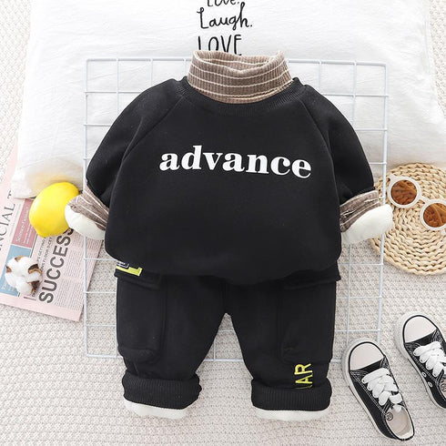 Winter children's padded sweater long sleeve suit two-piece set