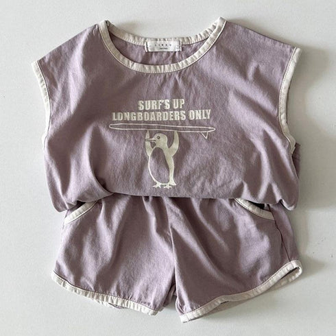 Thin Little Penguin Vest Sleeveless T-shirt Shorts Two Piece Set