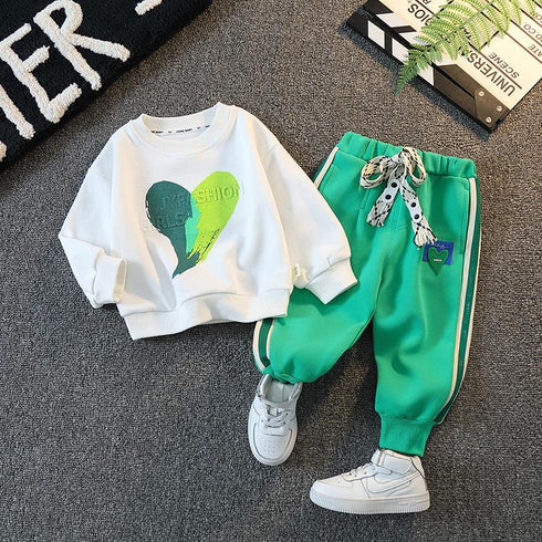 Love Round Neck Sweater Long Sleeve Suit Boy Baby Sports Pants Two-piece Set