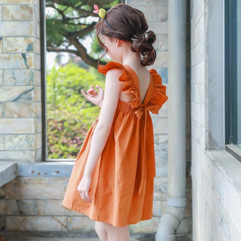 Summer New Children's Wear Dress Bow Girl Flying Sleeve Children's Dress