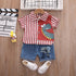 Children's Striped Cartoon Dinosaur Shirt Shorts Two-piece Set
