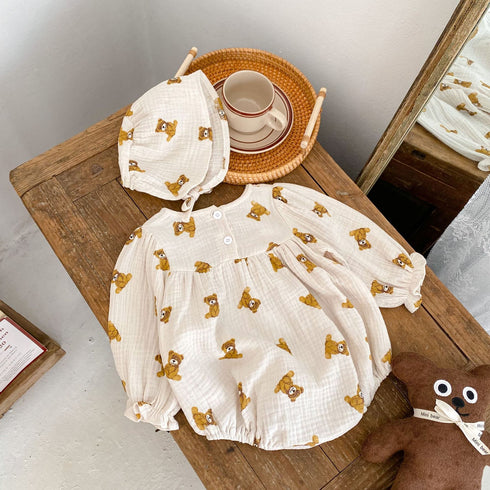 Children's Bear Long Sleeve Printed Crewneck Triangle Climbing Clothing Hat