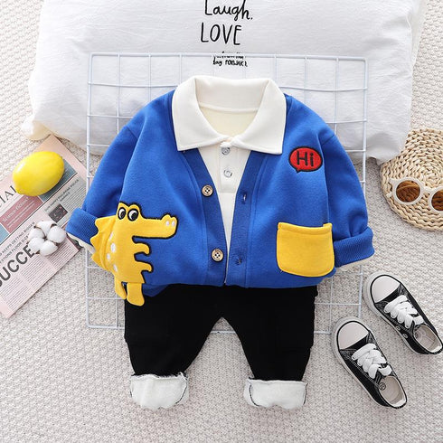 Winter boy plus velvet padded suit three-piece set