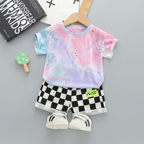 Summer children's tie dyed short sleeve suit