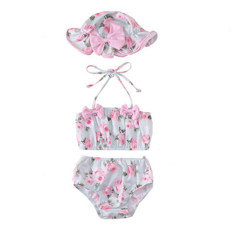 Summer girls flower leopard print swimsuit three-piece set