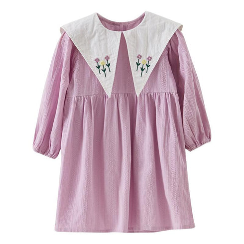 Spring And Autumn Girls Long Sleeve Cotton Dress