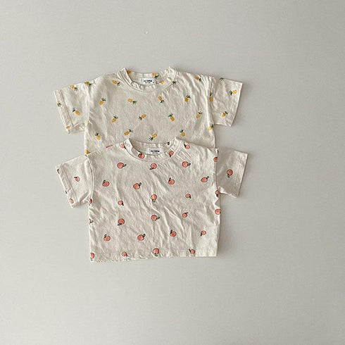 Fruit Pattern Round Neck Pullover Short Sleeve T-shirt