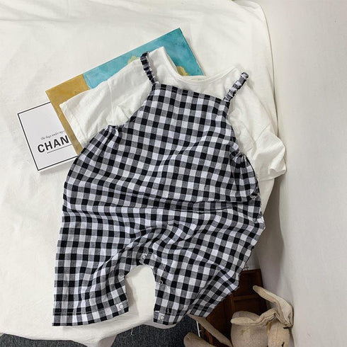 Cotton breathable jumpsuit black and white plait