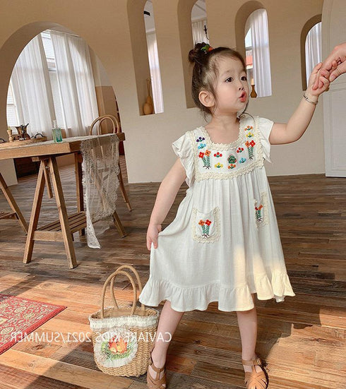Children's Flower Embroidery Dress