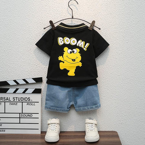 Children's Short Sleeve Denim Shorts Set Summer