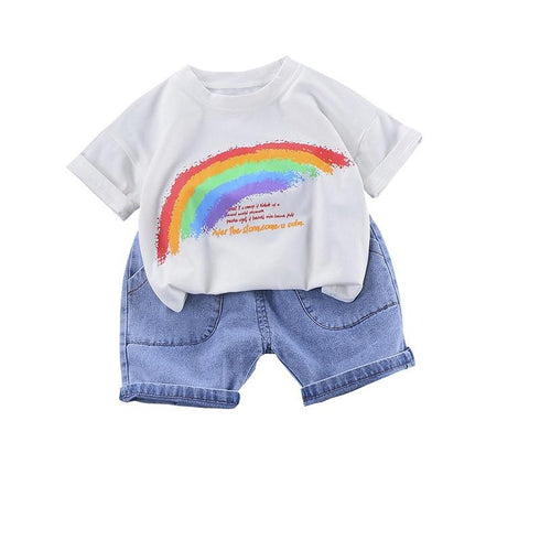 Summer children's short sleeve T-shirt jeans two-piece set