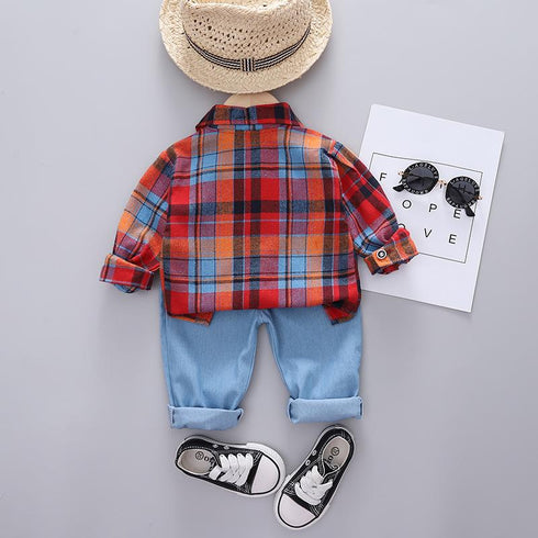 Boy's Spring and Autumn Shirt Pants Two-Piece Set