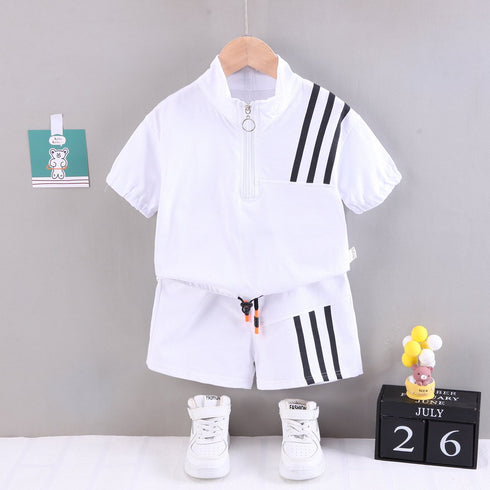 Half Zipper Short Sleeve Suit Two Piece Shorts