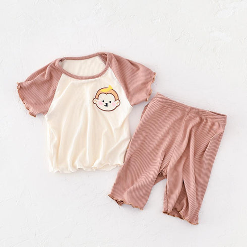 Cartoon Animal Elastic Splicing Short Sleeve Pants Set