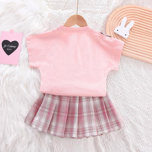 Girl's Short Sleeve Skirt Set Two-Piece Set