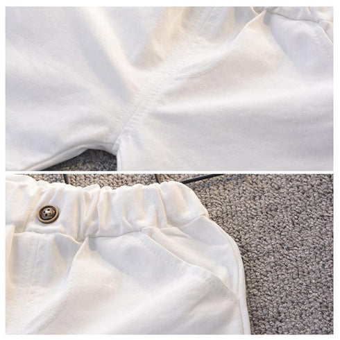 Boys summer lapel striped t-shirt pants two-piece set