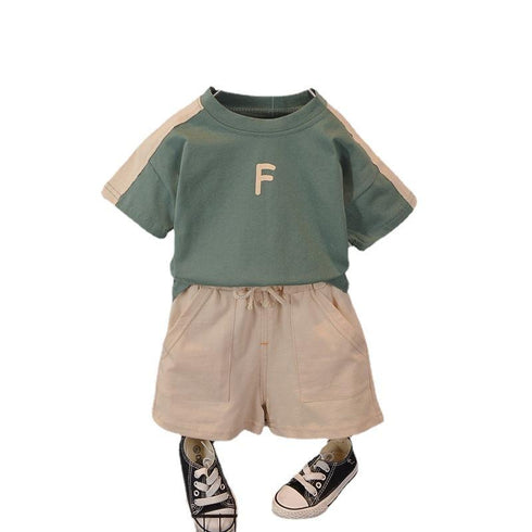 Summer children's solid color letter cotton short sleeve set