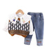 Spring and Autumn Shirt Long Sleeve Girls Knitted Sweater Vest Jeans Three-Piece Set